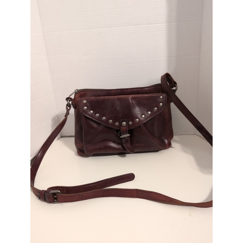 Patricia Nash Crossbody Bag Studded Burgundy Leather Cowboy‎ Western Boho Flap